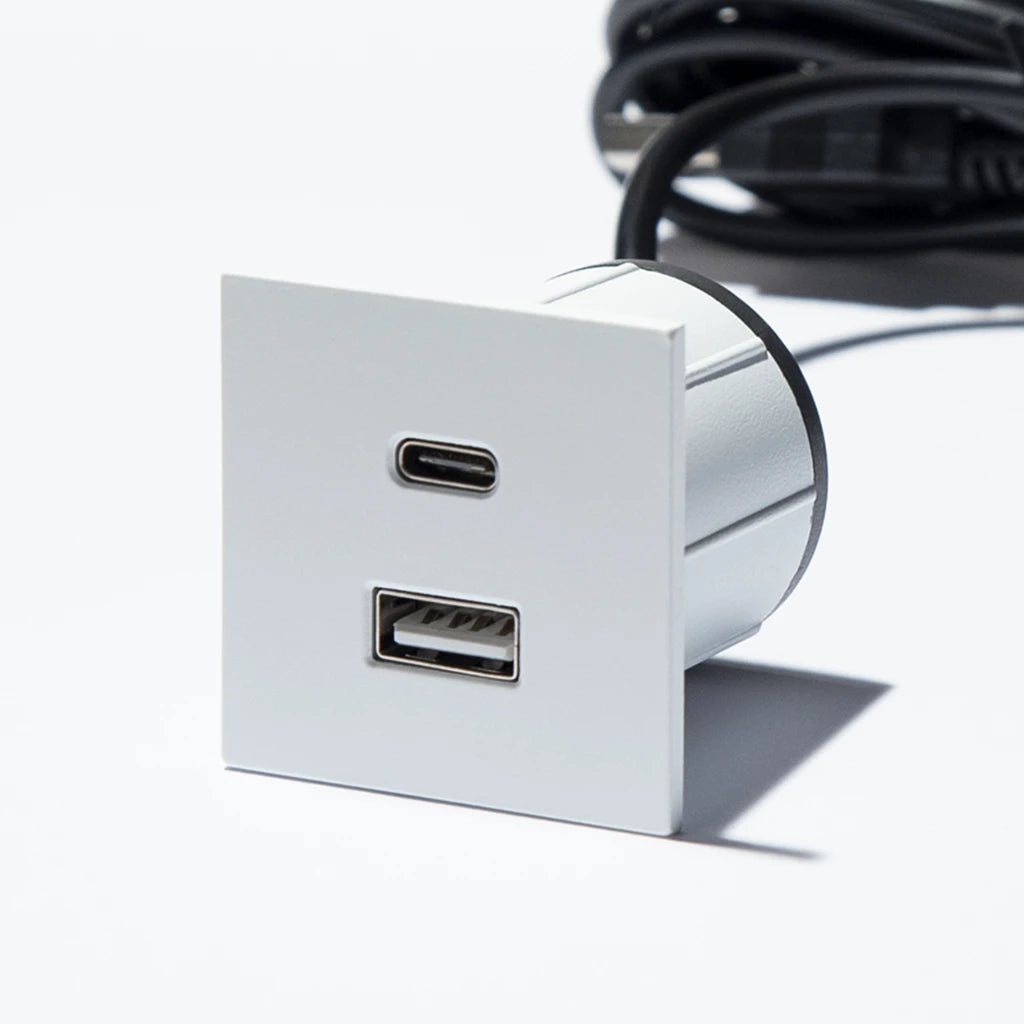 ASA 06029Z00044 Nabíjecí HUB vestavný VERSAPICK, 1xUSB 5V (typ A+C), 42x42mm, čtvercový, kov, bílá RAL9003 ASA 06029Z00044 Nabíjecí HUB vestavný VERSAPICK, 1xUSB 5V (typ A+C), 42x42mm, čtvercový, kov, bílá RAL9003